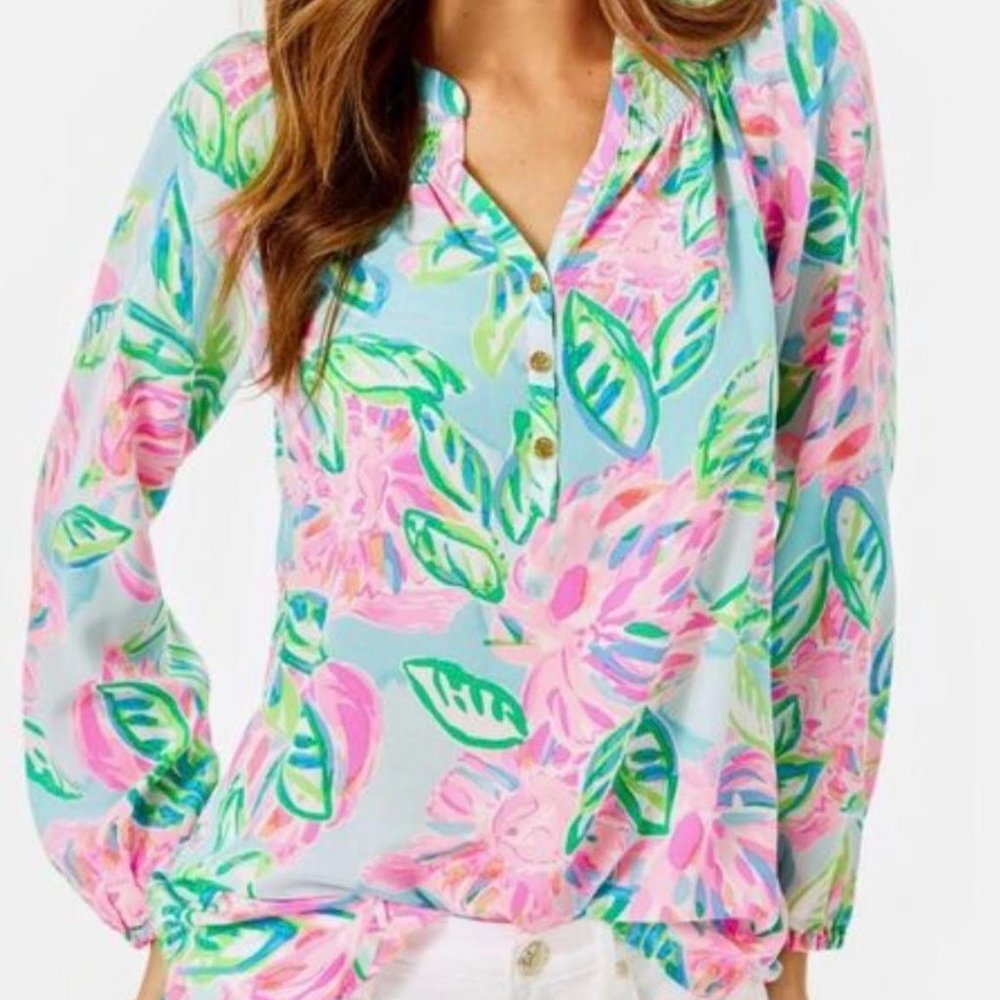 Lilly Pulitzer silk Elsa Blouse multi totally blosso